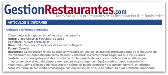 Comentarios online de restaurantes en redes sociales