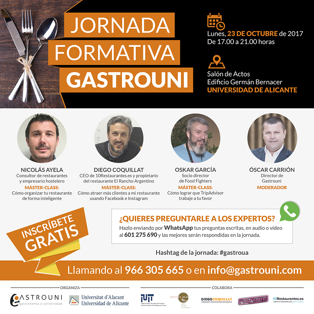 Gastrouni celebra una nueva jornada formativa gratuita el 23 de octubre en la Universidad de Alicante