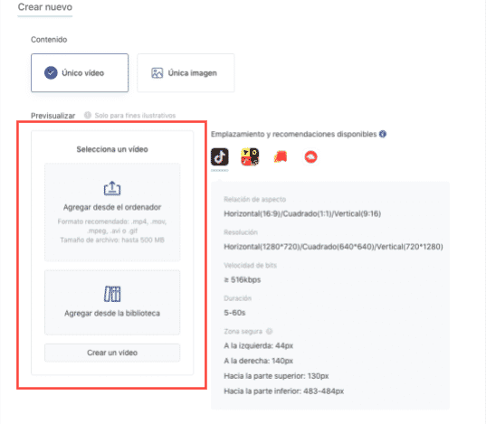 Los anuncios de TikTok deben ser imágenes o vídeos en formato horizontal, vertical y cuadrado Expand Close