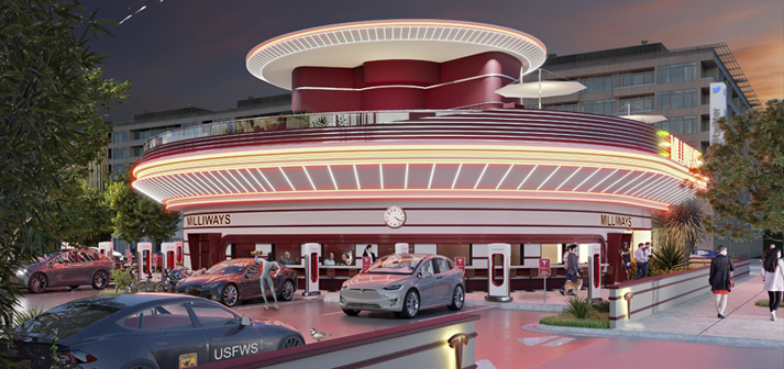 Si los restaurantes-autocine de Tesla proliferan a gran escala, entonces, podrían dar servicio también a los EV de otros fabricantes automovilísticos.