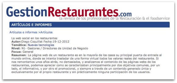 La web social en los restaurantes