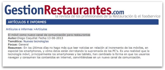 El móvil como nuevo canal de comunicación para restaurantes