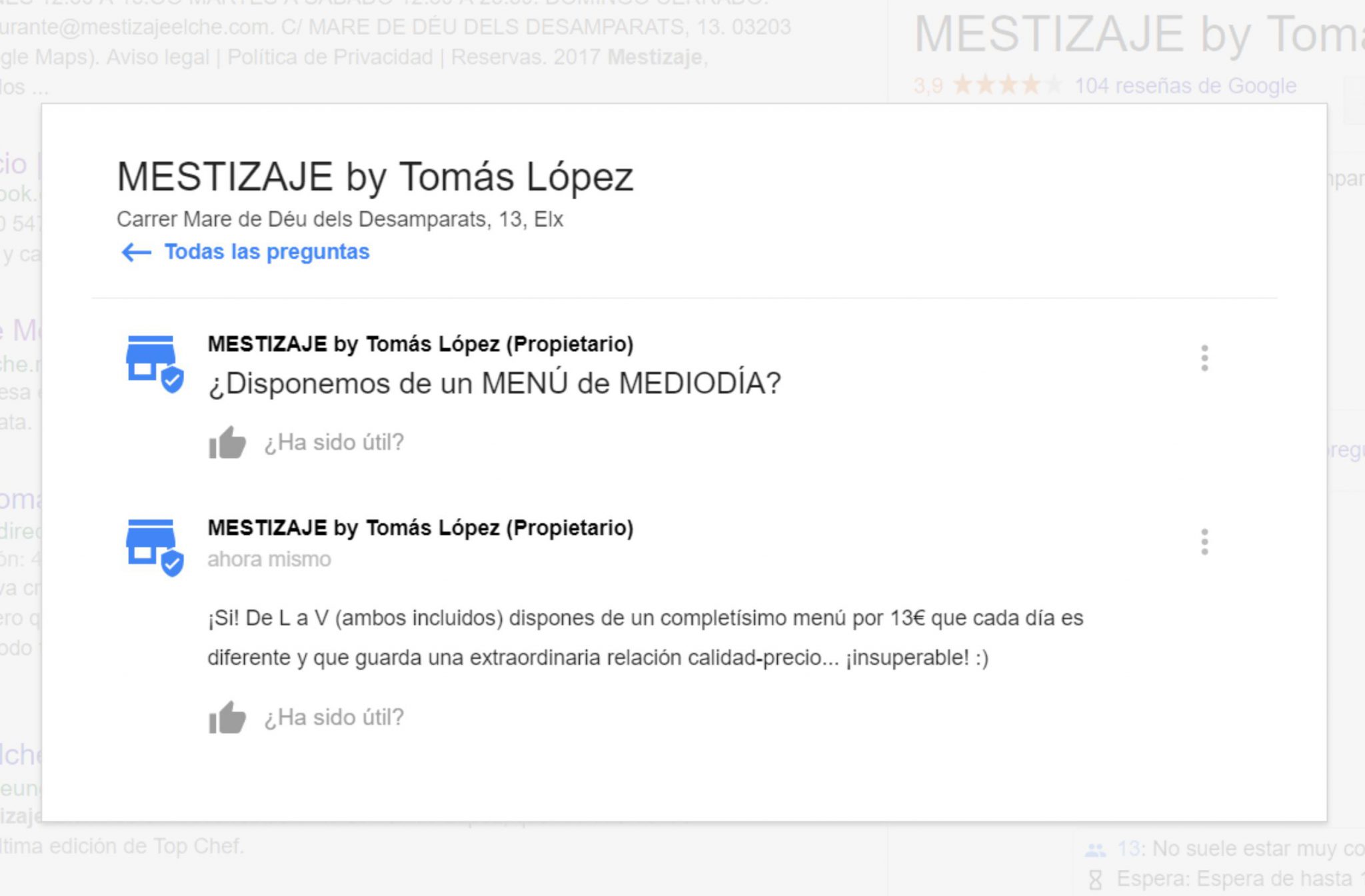 Google My Business para restaurantes